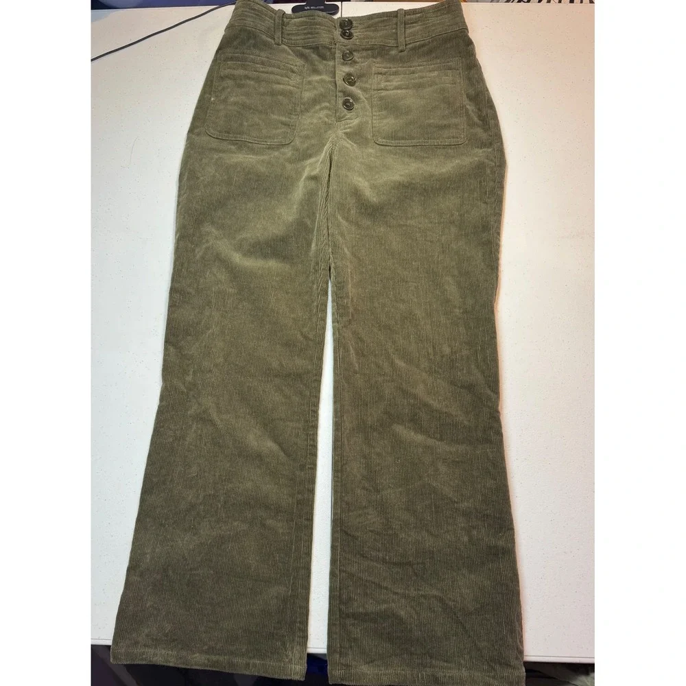 APIECE APART Slim Martson Corduroy‎ Pants High Waisted Olive Green Sz 4 Academia